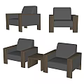 Gray Single Sofa With Wooden Armrests And Legs Including Side Table 3d model
