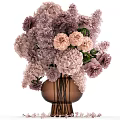 Beautiful Purple Pink Flower Arrangement In Brown Glass Vase With Hydrangea Carnation