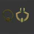 Two Ring Shaped Carved Metal Sculptures In Copper And Gold Tones