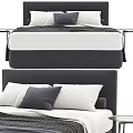 Modern Double Bed With White Sheets Dark Headboard Pillows And Side Table 3d model