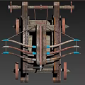 Ancient Medieval Siege Weapon Featuring Wooden Frame Multiple Arrows And Mobile Wheels 3d model