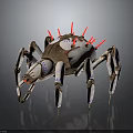 Mechanical Spider with Red Spikes White Gold Body and Blue Leg Markings Live Text