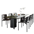 Modern Dining Table and Chairs Set with Dark Top Black Chairs and Decorative Vase