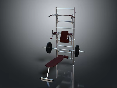 Multi functional Fitness Weight Rack With Red Bench Press And Metal Frame 3d model