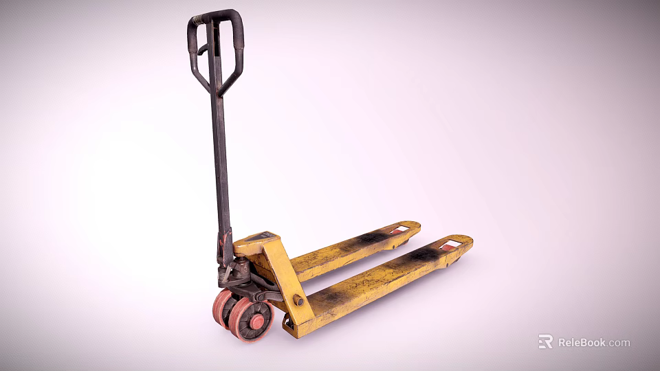 Heavy Duty Yellow Manual Pallet Jack With Black Handle And Red Wheels 3d model 