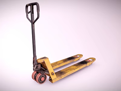 Heavy Duty Yellow Manual Pallet Jack With Black Handle And Red Wheels 3d model