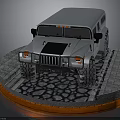 Silver Off Road Vehicle Model On Cobblestone Base With Orange Edge Lighting