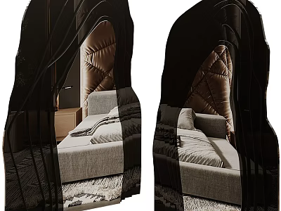 Mirrors Reflecting Modern Bedroom With Upholstered Headboard Bed And Nightstand 3d model
