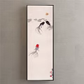 Traditional Ink Style Fish Painting With Black And Red Koi And Lotus Leaves