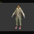 3D Character Model Wearing Hoodie Vest Cargo Pants And Sneakers Design
