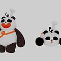 Cute Panda Toys With Chef Hats Orange Ribbons Smiling Faces Against Blue Sky Clouds