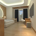 Modern Bedroom Interior With Large Bed Baby Crib TV And Wooden Floor