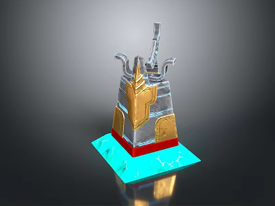 Scenic Landscape With Silver Golden Tower And Blue Reflective Water Base 3d model