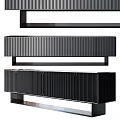 Modern Black Dresser With Vertical Striped Front And Metal Frame Design