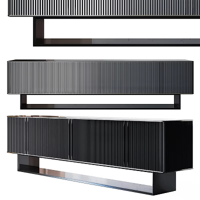 Modern Black Dresser With Vertical Striped Front And Metal Frame Design 3d model