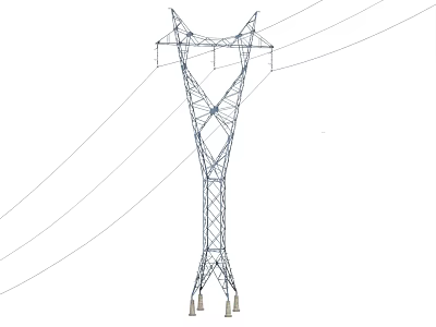 Industrial Power Equipment High Voltage Power Tower With Metal Structure And Power Lines 3d model