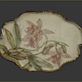 Elegant Oval Tableware Set With Pink Flowers Green Leaves And Brown Rim