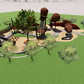 Children's Playground Design With Climbing Towers Slides Trees Pathways And Grass Area