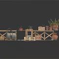 Herbs and Flowers Arrangement With Clay Pots Wooden Shelves Barrels And Jute Rugs