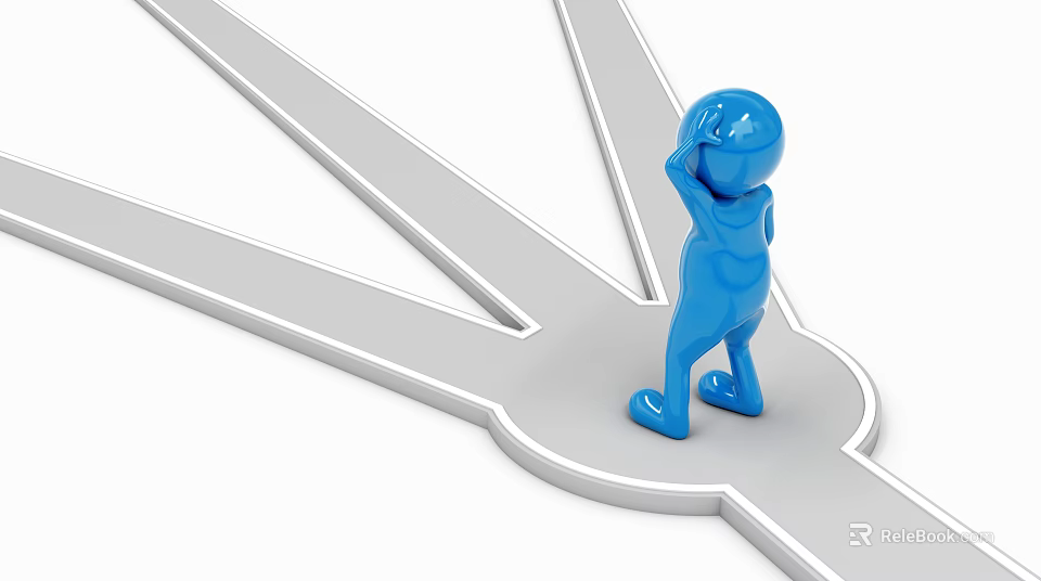 Blue Figure Standing At Crossroads Considering Different Path Options 3d model