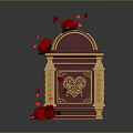 Elegant Red Decorative Box With Golden Ornate Trim And Fresh Roses Scattered Petals