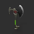 Mechanical Axe Weapon With Green Spring Red Circular Core And Metal Structure