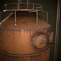 Rustic Aged Copper Industrial Tank With Metal Pipes And Support Frame