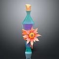 Decorative Blue Bottle With Wooden Cork And Orange Pink Flower Decoration