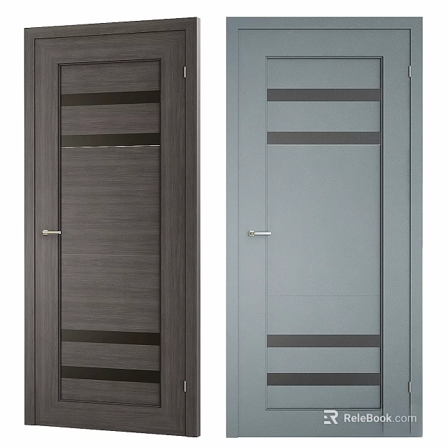 Wooden And Glass Hinged Doors With Decorative Lines Design For Home 3d model 
