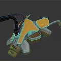 Futuristic Yellow Motorcycle With Green Tubes And Brown Mechanical Parts