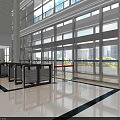 Public Facility Entrance Hall With Security Turnstiles Large Glass Windows And Bright Interior
