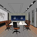 Modern Conference Room Interior With Long Table Brown Chairs Dual Screens And World Map