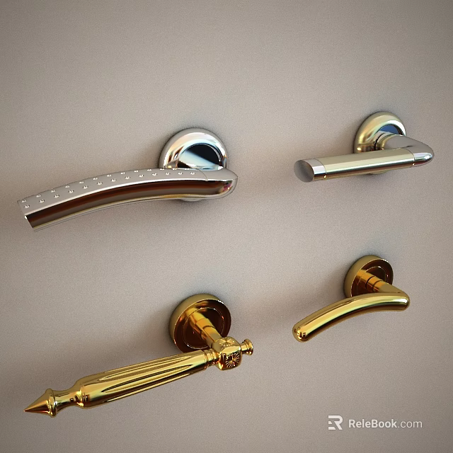 Elegant Metal Door Handles In Gold And Silver With Modern Classic Designs On Wall 3d model 