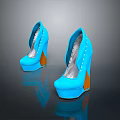 Stylish Blue High Heels With Orange Heel Silver Interior And Decorative Studs