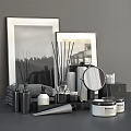 Stylish Wash Daily Essentials With Diffusers Mirrors Jars Towels And Art Prints 3d model