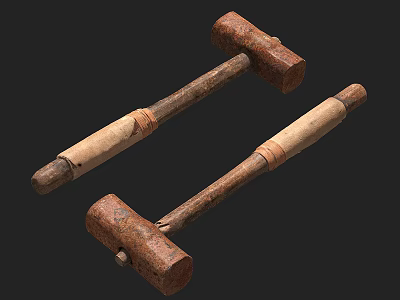 Vintage Hardware Tools Hammers With Wooden Handles And Rustic Metal Heads For Craft Projects 3d model