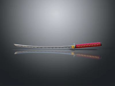 Japanese Katana Weapon With Red Handle Shiny Blade And Gold Accents 3d model