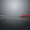 Japanese Katana Weapon With Red Handle Shiny Blade And Gold Accents