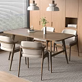 Modern wooden dining table and chair combination 3d model