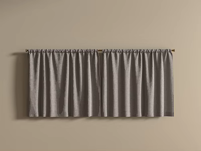 Gray Pleated Curtains Hang on Beige Wall for Simple Home Interior Decoration 3d model