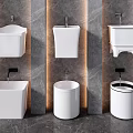 White Ceramic Bathroom Accessories With Wall Mounted And Floor Standing Designs On Gray Marble Wall