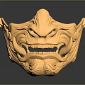 Golden Ornate Carved Mask With Intricate Facial Features And Shiny Surface