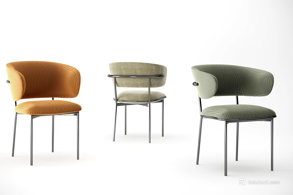 Modern Minimalist Dining Chairs With Upholstered Seats Metal Legs Three Colors 3d model 