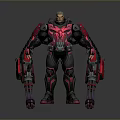 Futuristic Warrior Character In Black And Pink Mechanical Armor With Large Guns