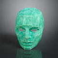 Green Polyhedral Mask Fashion Accessory With Geometric Design And Smooth Surface