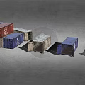 Red And Blue Atlantic Shipping Containers With Various Sizes And Stacked Arrangement