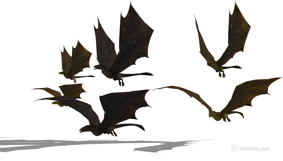 Multiple Flying Dragons Soaring with Extended Wings in Open Sky 3d model 