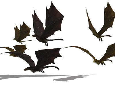 Multiple Flying Dragons Soaring with Extended Wings in Open Sky 3d model