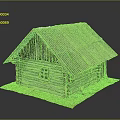Rustic Log Cabin With Weathered Roof And Small Window On Grass 3d model