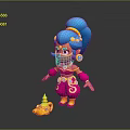 Vibrant Animated Game Character With Blue Hair Pink Outfit Jeweled Accessories And Yellow Magic Lamp